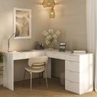 Escrivaninha em L com Mesa Escritório 5 Gavetas 152cm Branco