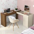 Escrivaninha em L com Penteadeira Star Freijo Off White - Mobler