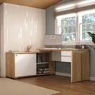 Escrivaninha em L Mesa Escritório com Porta de Correr e 2 Gavetas 168,5cm Olmo E Branco Escrivaninha em L Mesa Escritório com Porta de Correr e 2 Gavetas 168,5cm Olmo E Branco