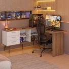 Escrivaninha Em L Mesa Para Computador Gamer 3 Gavetas Branco/Rustic Lisboa Madesa