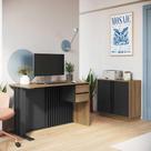 Escrivaninha Gavetas 120cm Painel Ripado e Armário 2 Portas