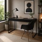Escrivaninha Home Office Estilo Industrial Malta Preta 137x53cm Ferro Preto com 1 Poltrona Preta Eam