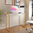 Escrivaninha Industrial Escritório Home Office Estudo 90cm X 76 Cm Mesa Sala Notebook Computador Aço MDP Branco Dourado