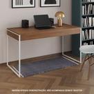 Escrivaninha Industrial Madeira Padrão Office Amêndoa Malta 137x53cm com Base em Ferro Branco