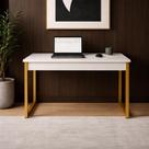 Escrivaninha Industrial Plus Mesa Home Office Branco/Dourado - Rede Móveis