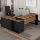 Escrivaninha Mesa de Escritório em L com Armário Lateral Pé Quadro 150cm Marrom e Preto Yescasa