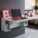 Escrivaninha Mesa Dobrável com Nichos e Led Rosa Neon 78,5cm Branco