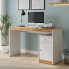 Escrivaninha Mesa Escritório 100% Madrid 1 Porta 120cm Off White E Naturalle