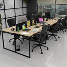 Escrivaninha Mesa Escritório 6 Lugares 360cm Industrial Carvalho e Preto Marrom
