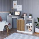 Escrivaninha Mesa Escritório Bancada Multiuso e 1 Porta 3 Nichos 135cm Branco E Mel