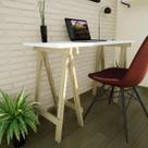 Escrivaninha Mesa Escritório Cavalete Pes Em Pratica 120cm Madeira E Branca