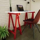 Escrivaninha Mesa Escritório Cavalete Pes Em Pratica 120cm Vermelho E Branca