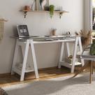 Escrivaninha Mesa Escritório com 2 Prateleiras 150cm Tampo de Vidro e Pés em Cavalete Elegante Branco
