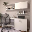 Escrivaninha Mesa Escritório com Armário Baixo e Aéreo com Chave Modular Conjuntocubos 170cm Branco