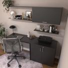 Escrivaninha Mesa Escritório com Armário Baixo e Aéreo com Chave Modular Conjuntocubos 170cm Preto