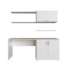 Escrivaninha Mesa Escritório com Armário Baixo e Aéreo com Chave X Modular 200cm Branco