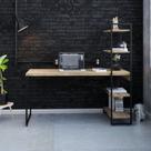 Escrivaninha Mesa Escritório com Estante Alta Estilo com Dynamica 04 Prateleiras 64cm Industrial Yescasa Carvalho E Est,Preta