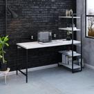 Escrivaninha Mesa Escritório com Estante Estilo Active 4 Prateleiras 150cm Industrial Yescasa Branca Chess