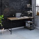 Escrivaninha Mesa Escritório com Estante Estilo Active 4 Prateleiras 150cm Industrial Yescasa Carvalho Dark