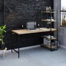 Escrivaninha Mesa Escritório com Estante Estilo Active 4 Prateleiras 150cm Industrial Yescasa Carvalho