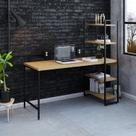 Escrivaninha Mesa Escritório com Estante Estilo Active 4 Prateleiras 150cm Industrial Yescasa Lâmina Mel