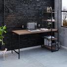 Escrivaninha Mesa Escritório com Estante Estilo Active 4 Prateleiras 150cm Industrial Yescasa Nogal
