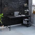 Escrivaninha Mesa Escritório com Estante Estilo Active 4 Prateleiras 150cm Industrial Yescasa Preto Ônix