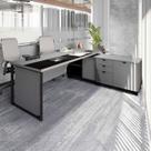 Escrivaninha Mesa Escritório Diretor em L com Armário Lateral e Caixa de Tomadas 3 Gavetas 180cm Corporate Cinza Sagrado E Preto Escrivaninha Mesa Escritório Diretor em L com Armário Lateral e Caixa de Tomadas 3 Gavetas 180cm Corporate Cinza Sagrado E Preto