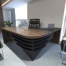 Escrivaninha Mesa Escritório Diretor em L Tamburato e Elegante 200cm Charuto E Preto Escrivaninha Mesa Escritório Diretor em L Tamburato e Elegante 200cm Charuto E Preto