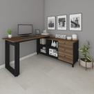 Escrivaninha Mesa Escritório e Home Office em L Home Office 3 Gavetas 4 Nichos 160,3cm Industrial Ipê E Preto