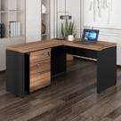 Escrivaninha Mesa Escritório em L 120cmx150cm + Gaveteiro 210cm Marrom E Preto