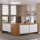 Escrivaninha Mesa Escritório em L Chefia com 2 Portas 3 Gavetas em Tamburato Y37