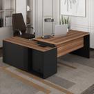 Escrivaninha Mesa Escritório em L com Armário Lateral Pé Painel 150cm Marrom e Preto Yescasa