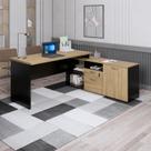 Escrivaninha Mesa Escritório Em L Com Armário Lateral Pé Painel Tampo 170cm Amadeirado E Preto Yescasa