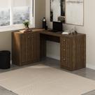 Escrivaninha Mesa Escritório em L com e Armários Me4100 3 Gavetas 136cm Nogal