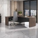 Escrivaninha Mesa Escritório em L Diretor em Tamburato com 2 Gavetas com Chave