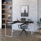 Escrivaninha Mesa Escritório em L Estilo Kuadra 135cm Industrial Carvalho Dark e Branco Chess Marrom