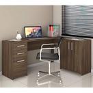 Escrivaninha Mesa Escritório em L Office Nt 2005 2 Gavetas 3 Portas 157cm Nogal Trend