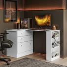 Escrivaninha Mesa Escritório em L Retrátil com Cômoda Módulos e Complementos