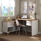 Escrivaninha Mesa Escritório em L Retrô Gold com 145cm Olmo E Branco Escrivaninha Mesa Escritório em L Retrô Gold com 145cm Olmo E Branco