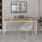 Escrivaninha Mesa Escritório Estilo Diretor Kuadra 180cm Industrial Lamina Mel E Branco