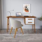 Escrivaninha Mesa Escritório Estruturada em 2 Gavetas 130cm Pés em Madeira Maciça Tampo em Lotus Cedro e Off White Marrom