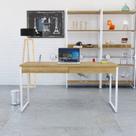 Escrivaninha Mesa Escritório Kuadra 2 Gavetas 150cm Industrial Lamina Mel E Branco