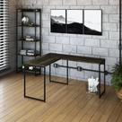 Escrivaninha Mesa Escritório L Estilo Dynamica 140cm Industrial Yescasa Carvalho Dark E Preto
