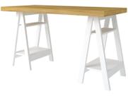 Escrivaninha Mesa Escritório Moderna com Pés Cavalete em Tamburato Art 135cm Olmo E Branca