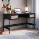 Escrivaninha Mesa Escritório Palhinha Pé Madeira Oslo 2 Gavetas 139cm Nero Escrivaninha Mesa Escritório Palhinha Pé Madeira Oslo 2 Gavetas 139cm Nero