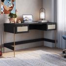 Escrivaninha Mesa Escritório Palhinha Pé Metal Oslo 2 Gavetas 139cm Nero Escrivaninha Mesa Escritório Palhinha Pé Metal Oslo 2 Gavetas 139cm Nero