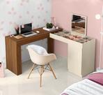 Escrivaninha Mesa Escritório Penteadeira de Canto 136x136cm com Espelho 1 Porta Star