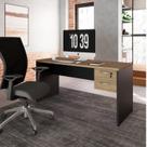 Escrivaninha Mesa Escritório Retangular com Gaveteiro Suspenso com Chave 150cm Macadâmia e Preto Marrom Escrivaninha Mesa Escritório Retangular com Gaveteiro Suspenso com Chave 150cm Macadâmia e Preto Marrom