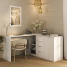 Escrivaninha Mesa Escritório Versátil em L ou Extensível 4 Gavetas 1 Porta 2 Nichos 152cm Branco
